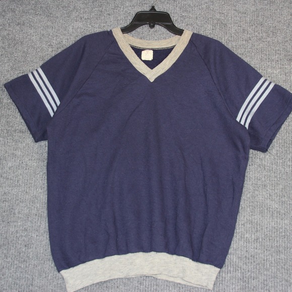 True Vintage 60s Dolfin Sportswear Short Sleeve Sweatshirt Navy Blue Mens L Rare